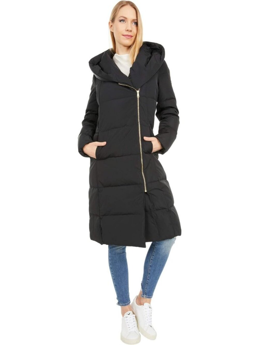 Stylish Women's Taffeta Down Coat with Bib Front & Dramatic Hood - Warm & Chic